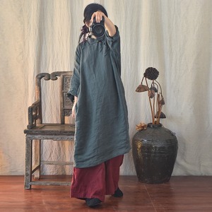 ローブリネンドレス チャイナ風 サンドウォッシュリネン ワンピース チュニック レトロ ゆるい 民族 スタイル リネンワンピース 麻 ワンピース きれいめ 大人 おすすめ かわいい IMAGIBUNE カジュアル レディース 上品 ゆったり シンプル 着回し 30代 40代 50代 OP-1489CMY