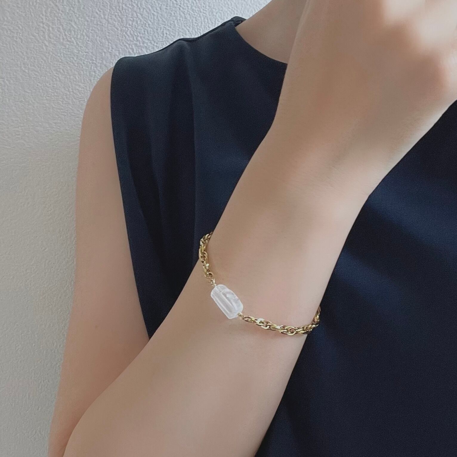 水晶ブレスレット 雑誌着用//ラフロック水晶ブレスレット | Handmade Accessory MU