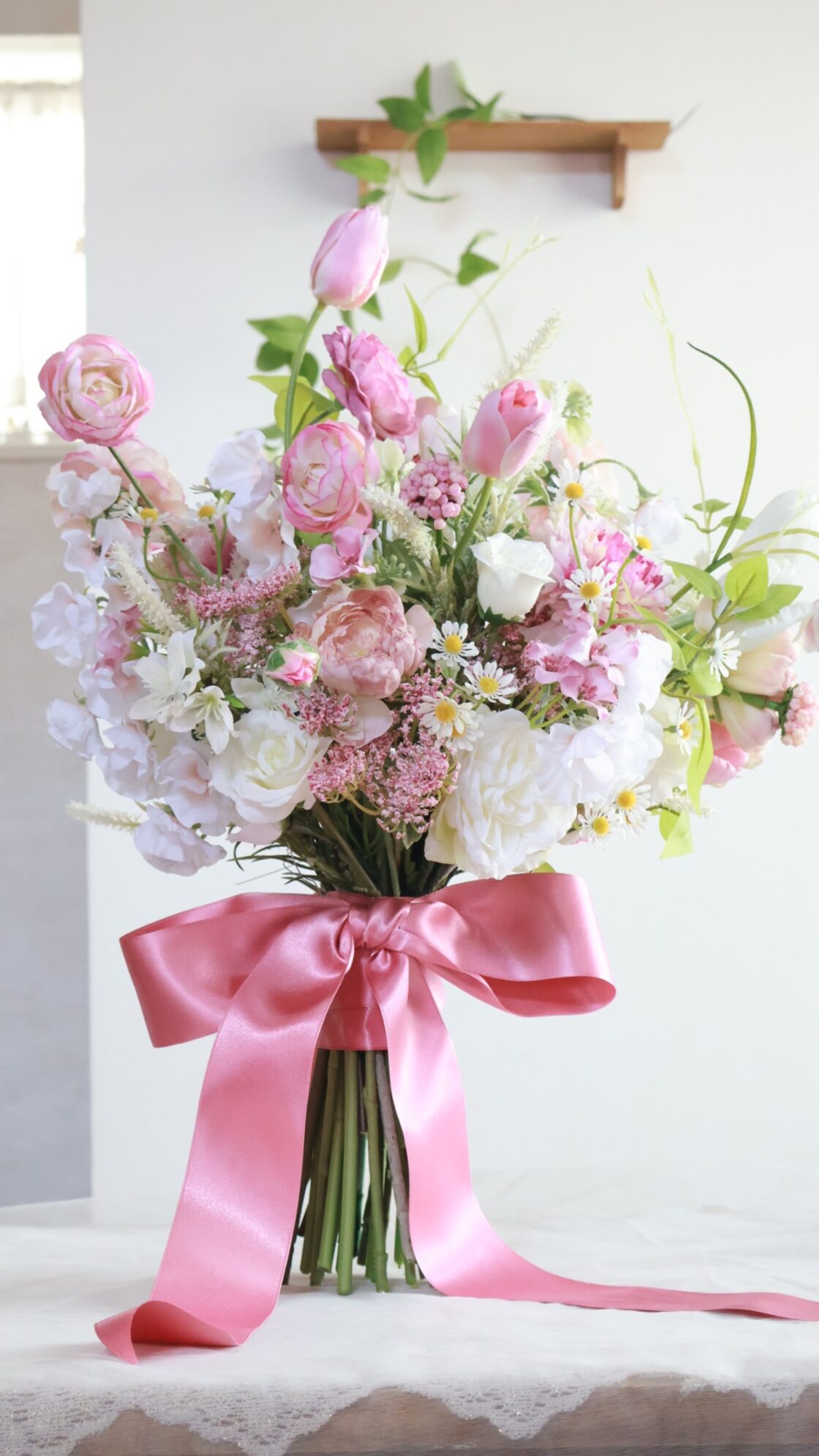 クラブピンクチューリップブーケ ウェディングブーケ ブートニアセット  