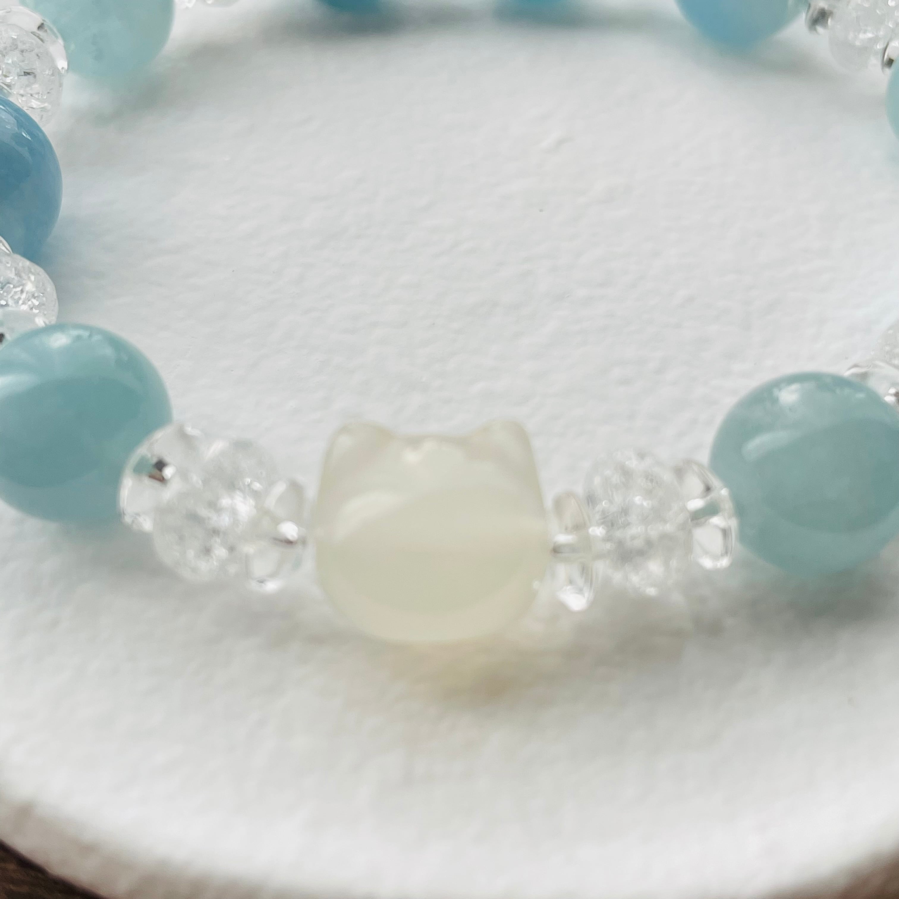 4335-⑮パワーストーン|ブレスレット|浄化・癒し| 猫雑貨 猫モチーフ 猫グッズ アクセサリー 天然石 3月誕生石 プレゼント ギフト レディース