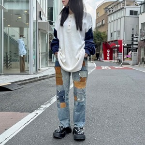 -Eddie Bauer- 90's bicolor henley neck cut sew