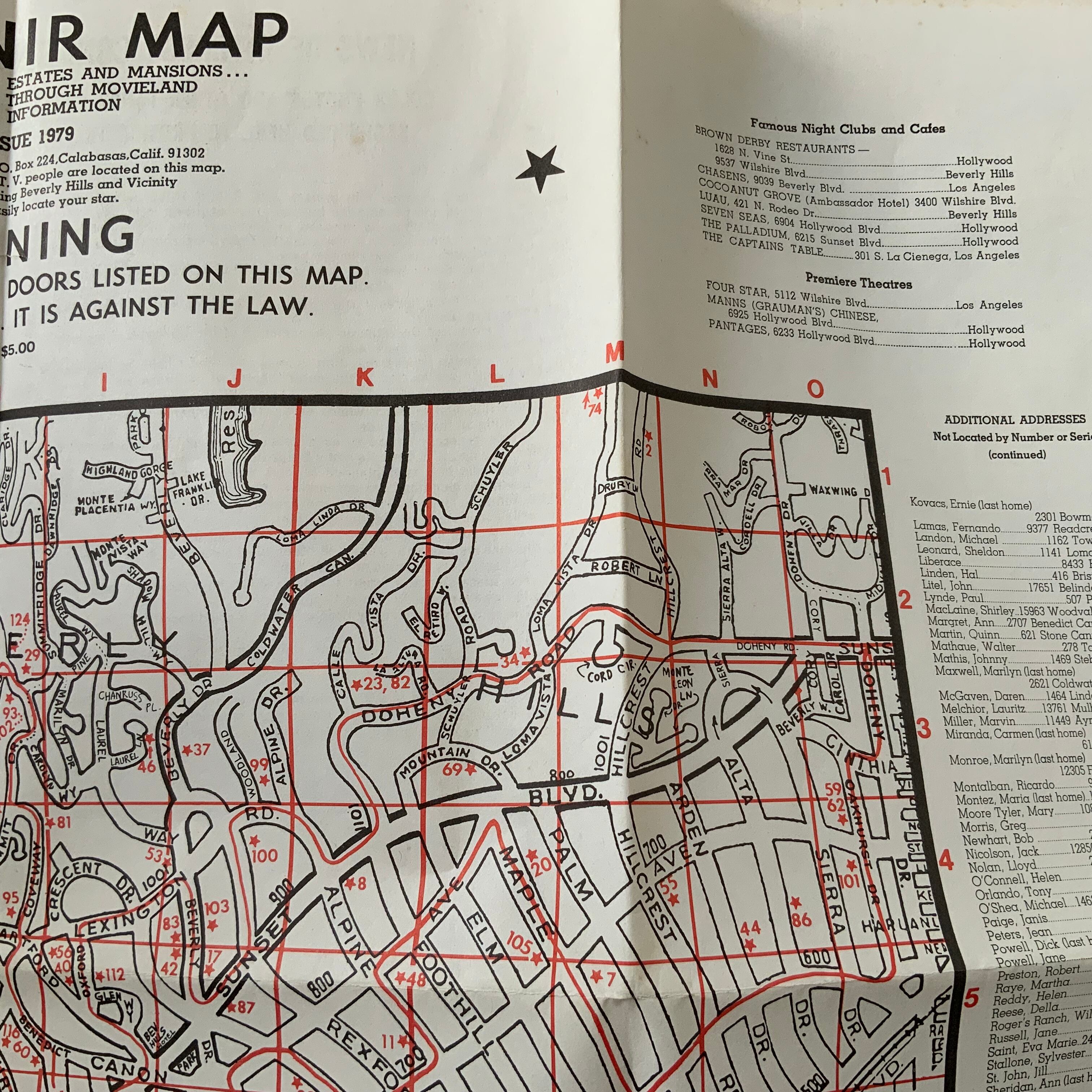 79年 ハリウッドスターのお宅地図! おもしろいです。約48×59.5センチ 実用外百貨店 レトロ珍品 モラトリアム