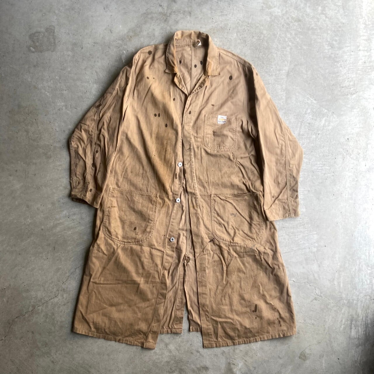 雰囲気系 60年代 Sears シアーズ ヘリンボーンツイル ショップコート メンズxl相当 古着 60s ビンテージ ヴィンテージ Hbt ドーナツボタン ベージュ コート Sa24 Cave 古着屋 公式 古着通販サイト