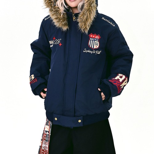 ストリートエンブレムフードボリュームジャケット 2col   R01308