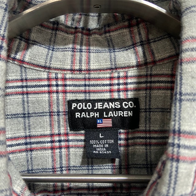 『送料無料』 90s POLO ポロジーンズ　ラルフローレン　チェック柄シャツ　ネル　L