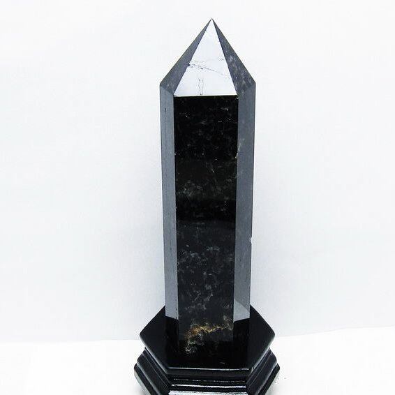 1.4Kg モリオン 黒水晶 六角柱 台座付属 一点物 152-4049