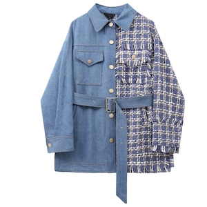 ASYMMETRIC DENIM TWEED SHIRT JACKET 1color M-3153