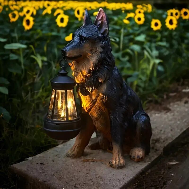ガーデンオーナメント ソーラー充電 太陽充電 樹脂 犬 提灯 ランプ