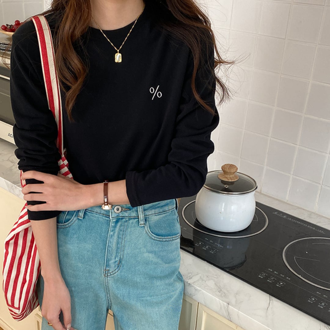 simple symbol embroidery botming long sleeve shirt