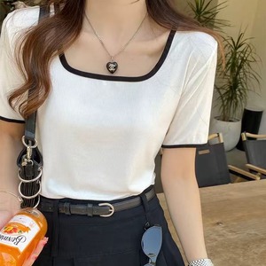 スクエアネック 半袖 リブ トップス レディース プルオーバー インナー ミディアム 半袖 襟なし リブ バイカラー 配色 かわいい 大人可愛い きれいめ シンプル カジュアル おしゃれ こなれ感 無地 春 夏 秋 ママ 通勤 学生 学校 通学 デート お出かけ 旅行 公園 女子会 休日 ショッピング カフェ 重ね着 普段使い 着回し レイヤード M L XL 2XL 大きいサイズ 白 ホワイト 黒 ブラック 茶色 ブラウン アプリコット