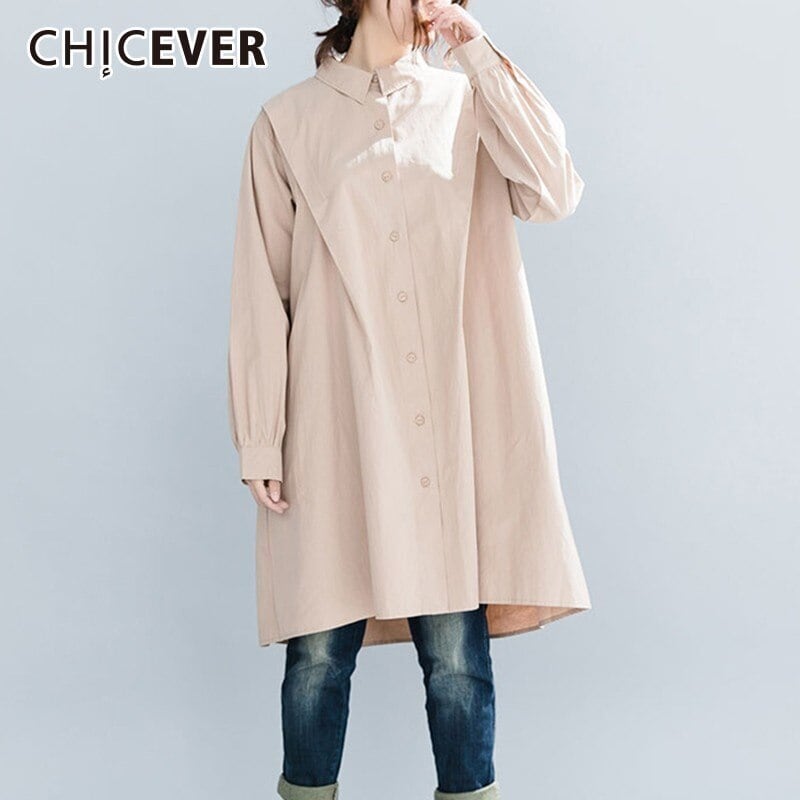 CHICEVER春夏レディースシャツトップスラペル長袖ルーズオーバーサイズホワイトブラウス服 ロング スプリング 春物 サマー 夏物 6base525244427953