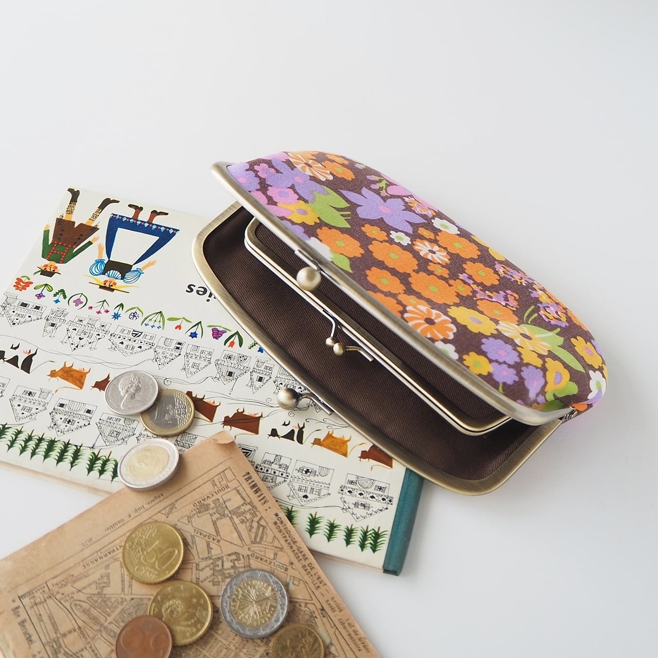 □オランダヴィンテージ生地の親子がま口長財布□ ticket(vf-mp