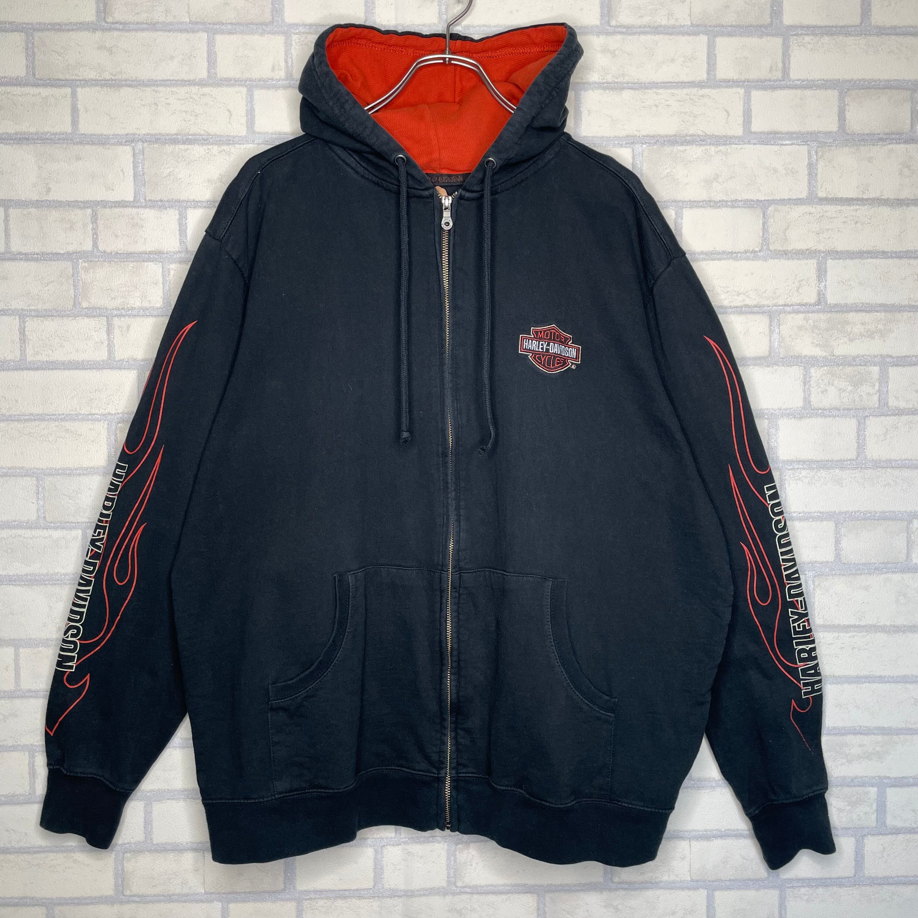 HARLEY-DAVIDSON パーカー XL 厚手 ヘビーコットン フルジップ 刺繍 
