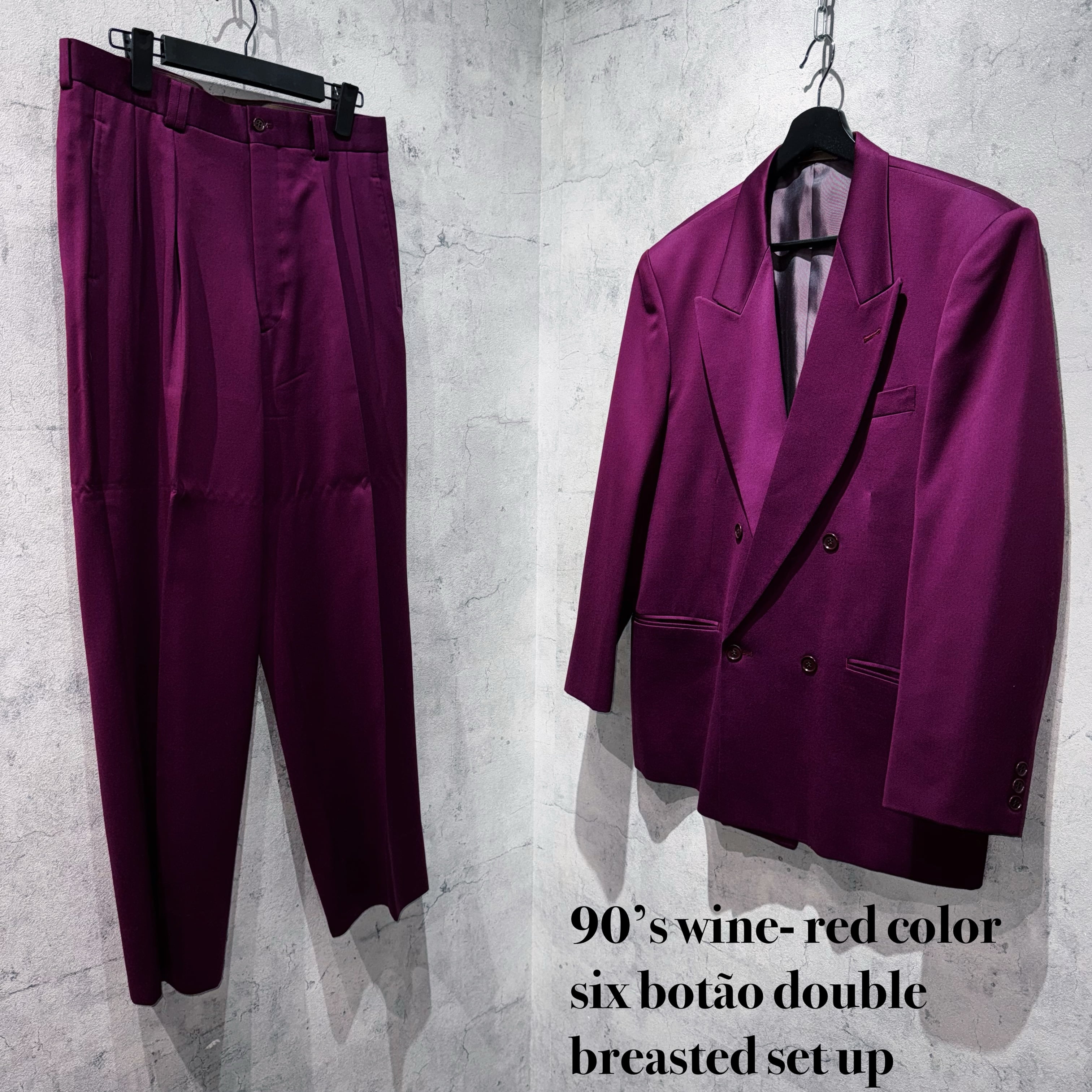 90’s wine- red color six botão double breasted set up