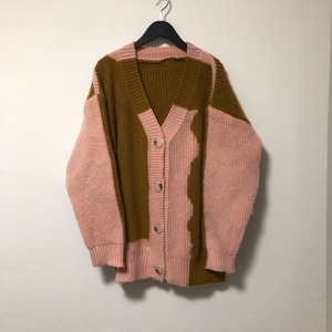 Mottled two-color knit cardiganーPINK