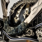№R0520  ブロンズ幻龍　武蔵着用兜 収納　紺シルキー縦ライン桜金彩 thumbnail 5