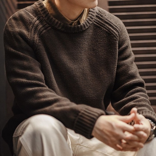 ラウンドネックリブ編みニットセーター　　　　A18136