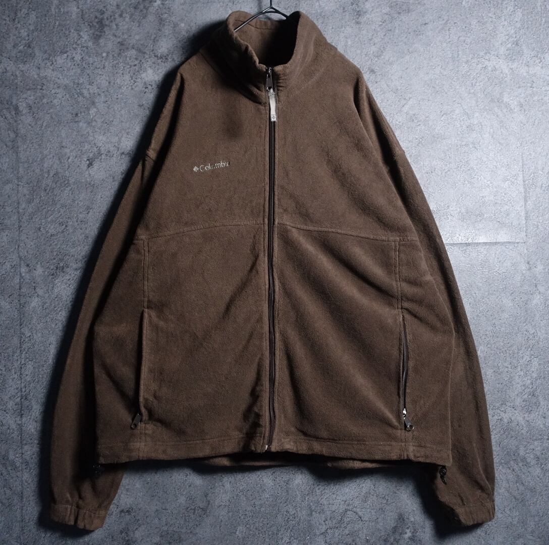 “Columbia” Brown Logo Embroidery Design Fleece Jacket