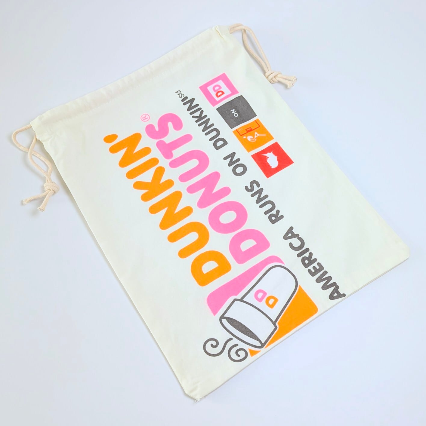 【 Dunkin' Donuts ( ダンキン ドーナツ ) 】 巾着袋L / コットン巾着〚アメリカン雑貨 アメトイ〛