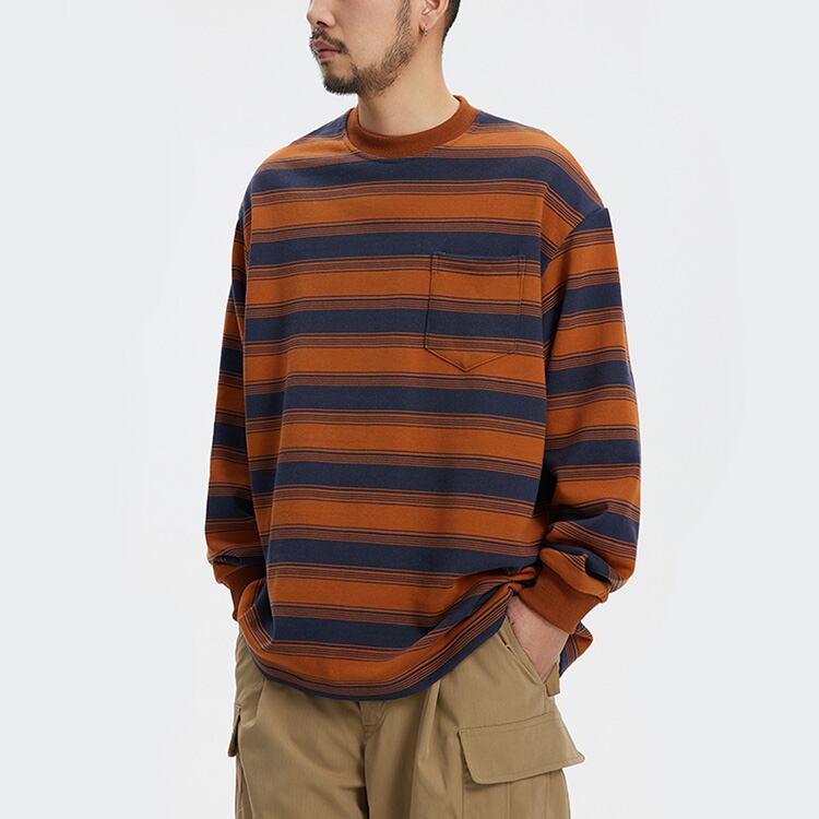 ★STRIPED LONG SLEEVE ROUND NECK T-SHIRT　　　A0424