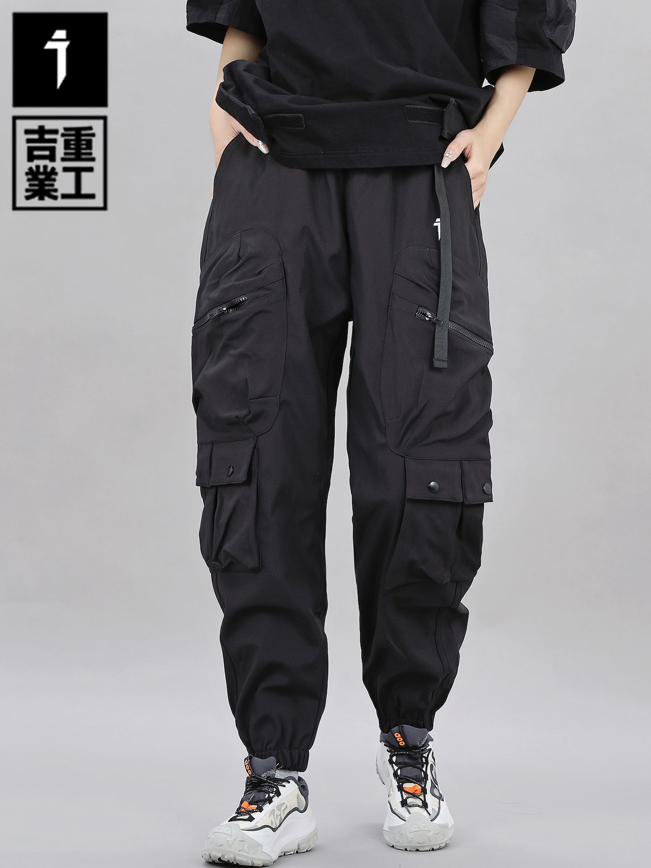 JIYEIND  ブラックサムライマルチポケットパンツ