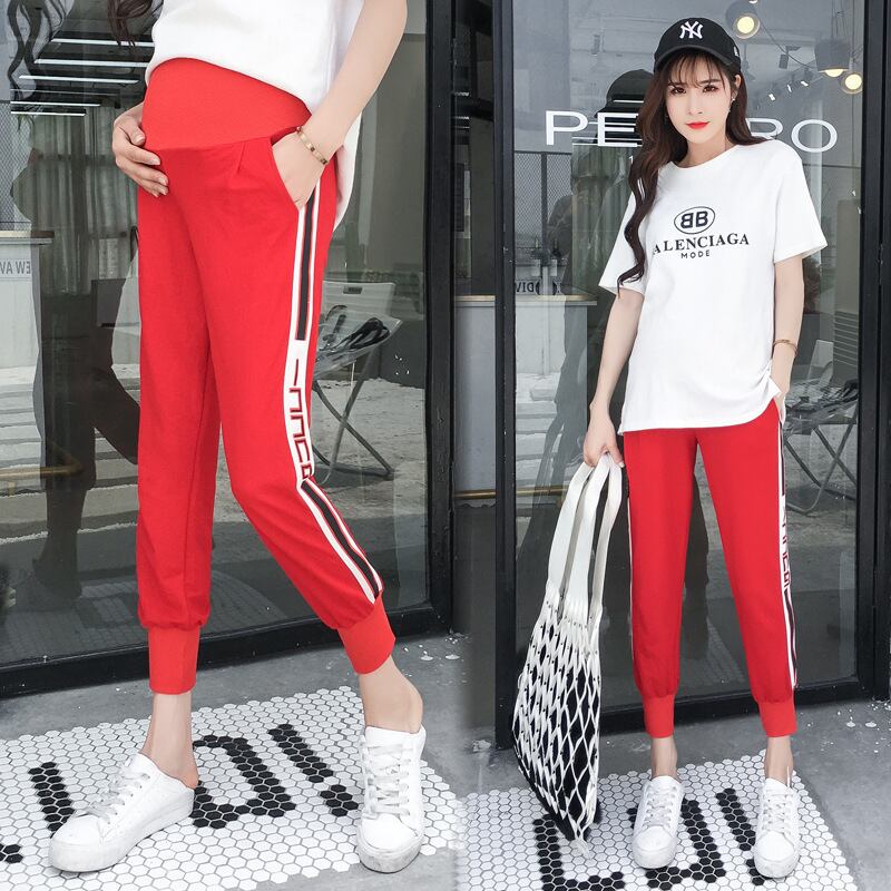 【新作】【送料無料】 マタニティウェア2020夏の新しいルーズニットクロップドパンツ、オールマッチサイドリブ、妊婦のベリーリフトパンツ-アリババ サマー 夏物 expec253345727278