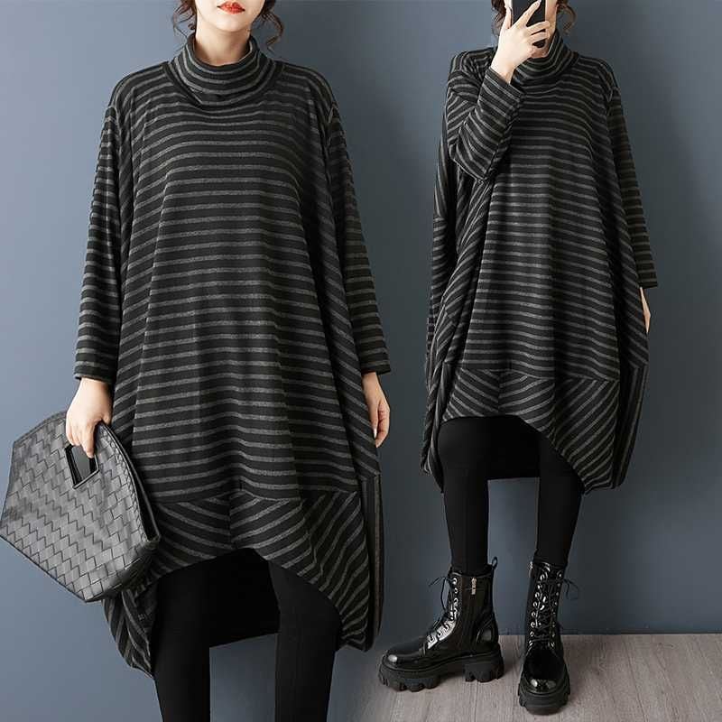 STRIPE OFF TURTLE NECK MIDI COCOON DRESS 1color M-15828