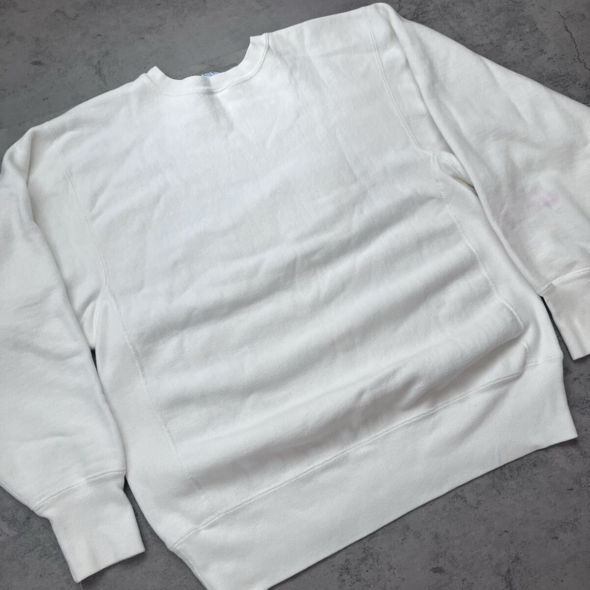 ホワイト　90s USA Champion リバースウィーブ 90s USA製 Champion Reverse Weave White on White 刺繍ロゴ L