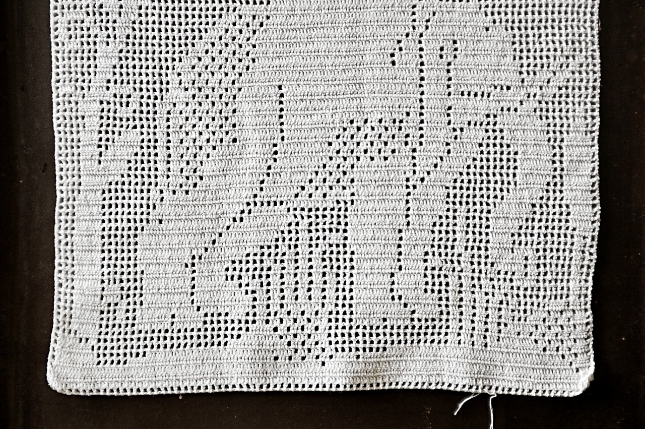 20s フランス 23c リネン 喜びの花と白象とクロッシェレースドイリー アンティーク