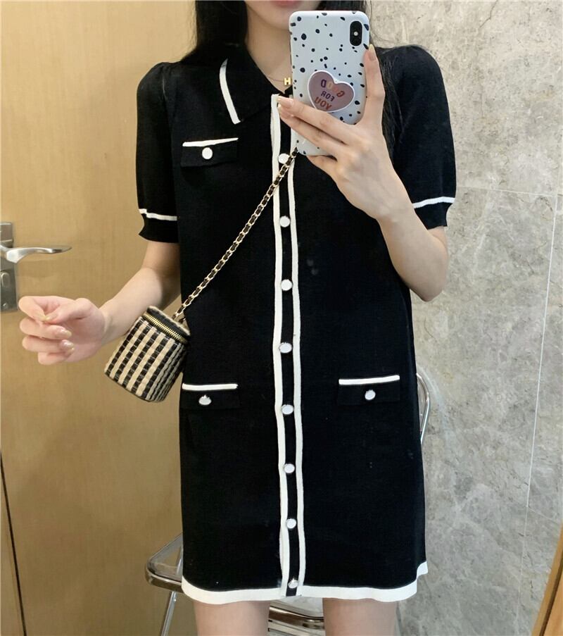 カラードレス サマーショートスタイル薄手半袖スリーブスカート ハーフスリーブ 夏物 ビッグFスモールZ韓国96780865585