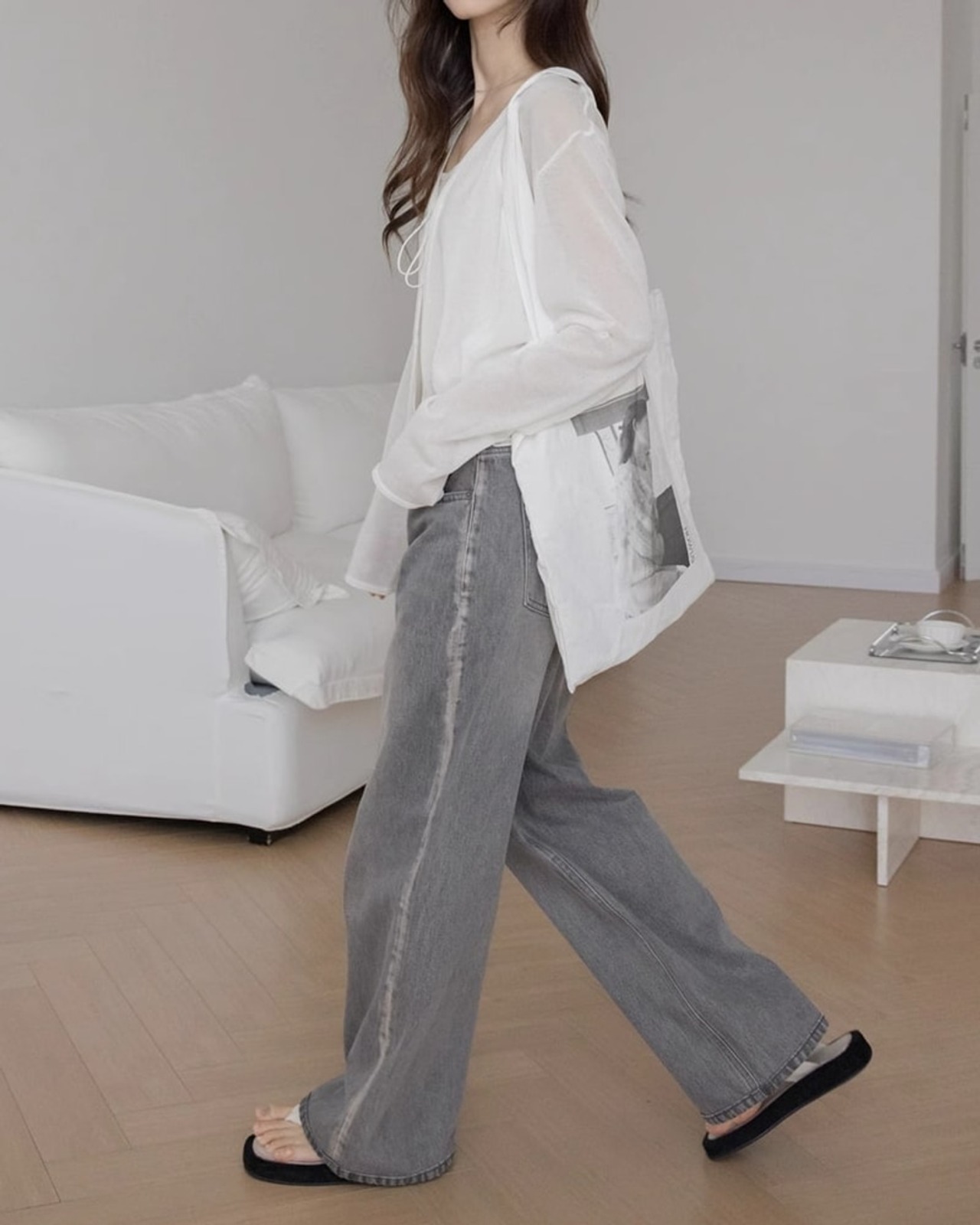 Wide leg damage denim Pants T20166