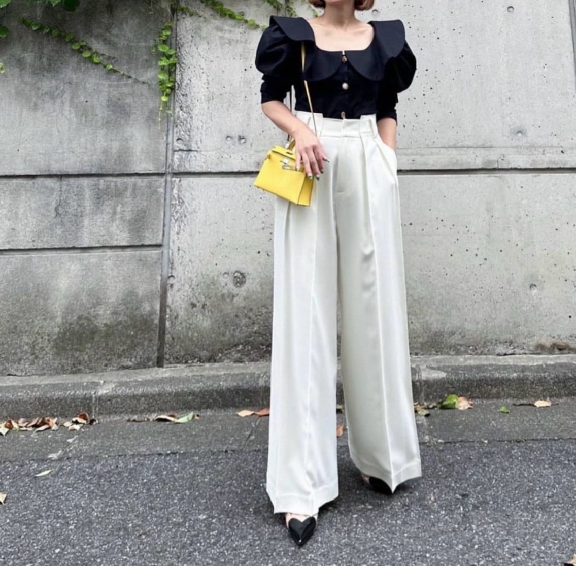 ハイウエストタックワイドパンツ Lara ホワイト | Cygne 