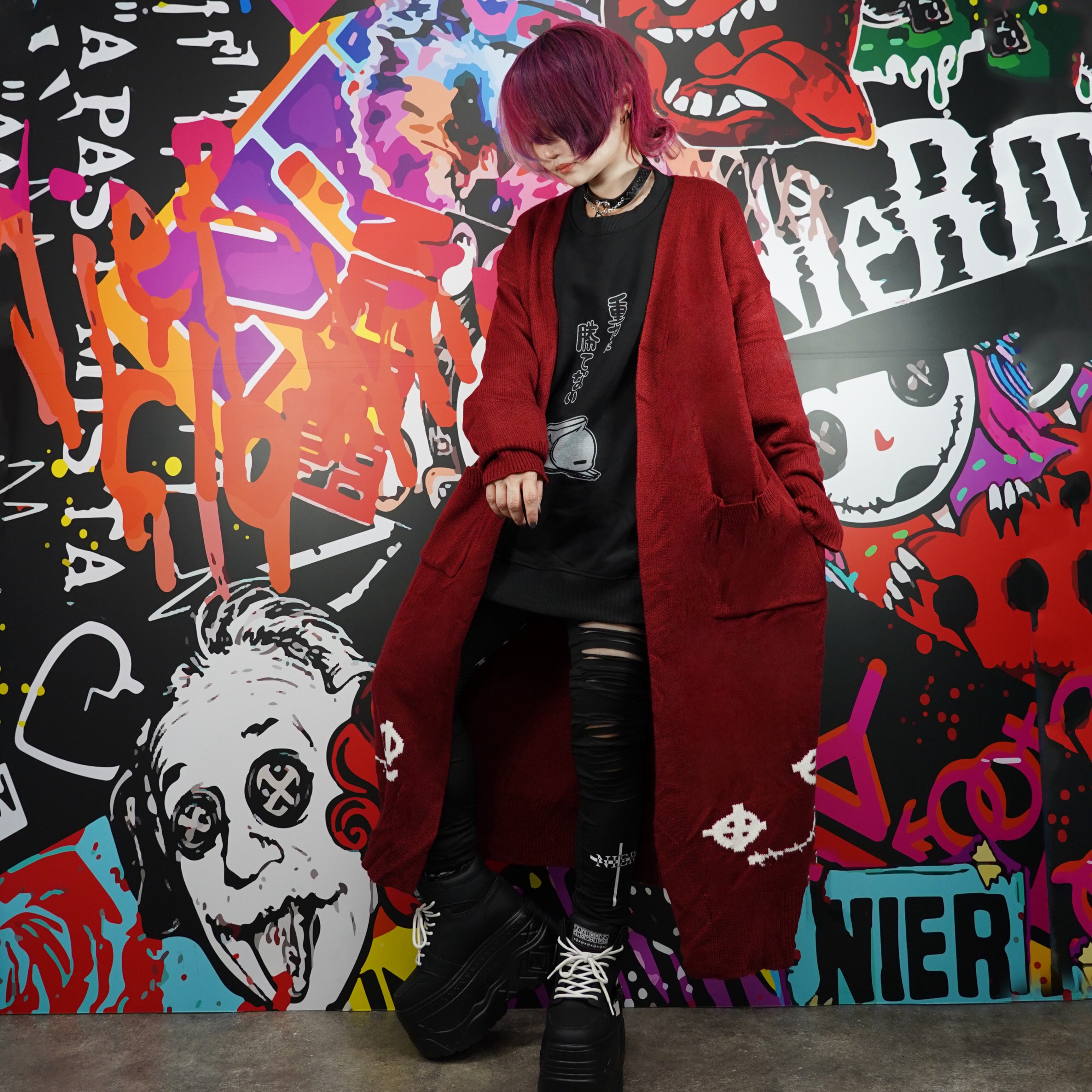 NieR チャイナ アウター ロング RED 刺繍LOGO UNISEX LONG CUTSEW | NIER CLOTHING