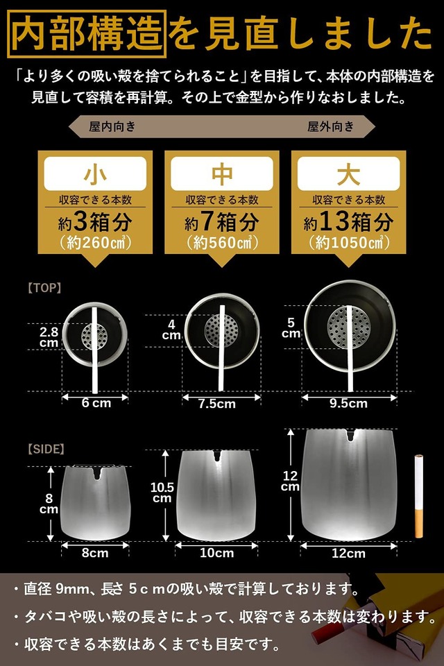 Smodify 灰皿 ふた付き 屋外 卓上 小サイズ 大容量 ステンレス はいざら (小, シルバー)