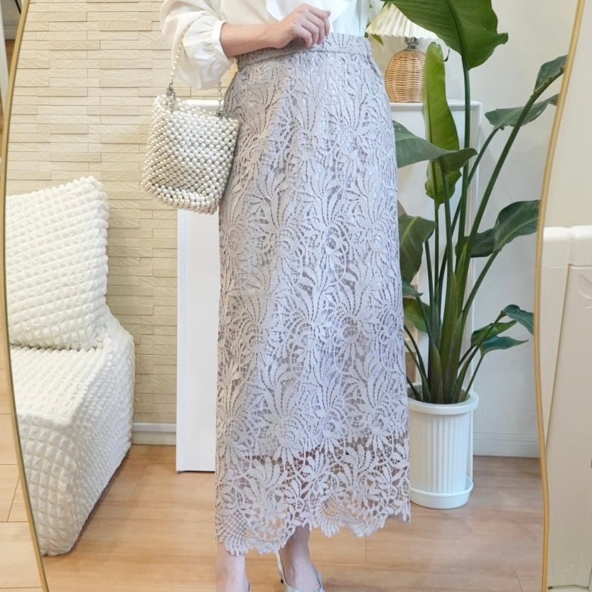 スカラップレースマキシタイトスカート
