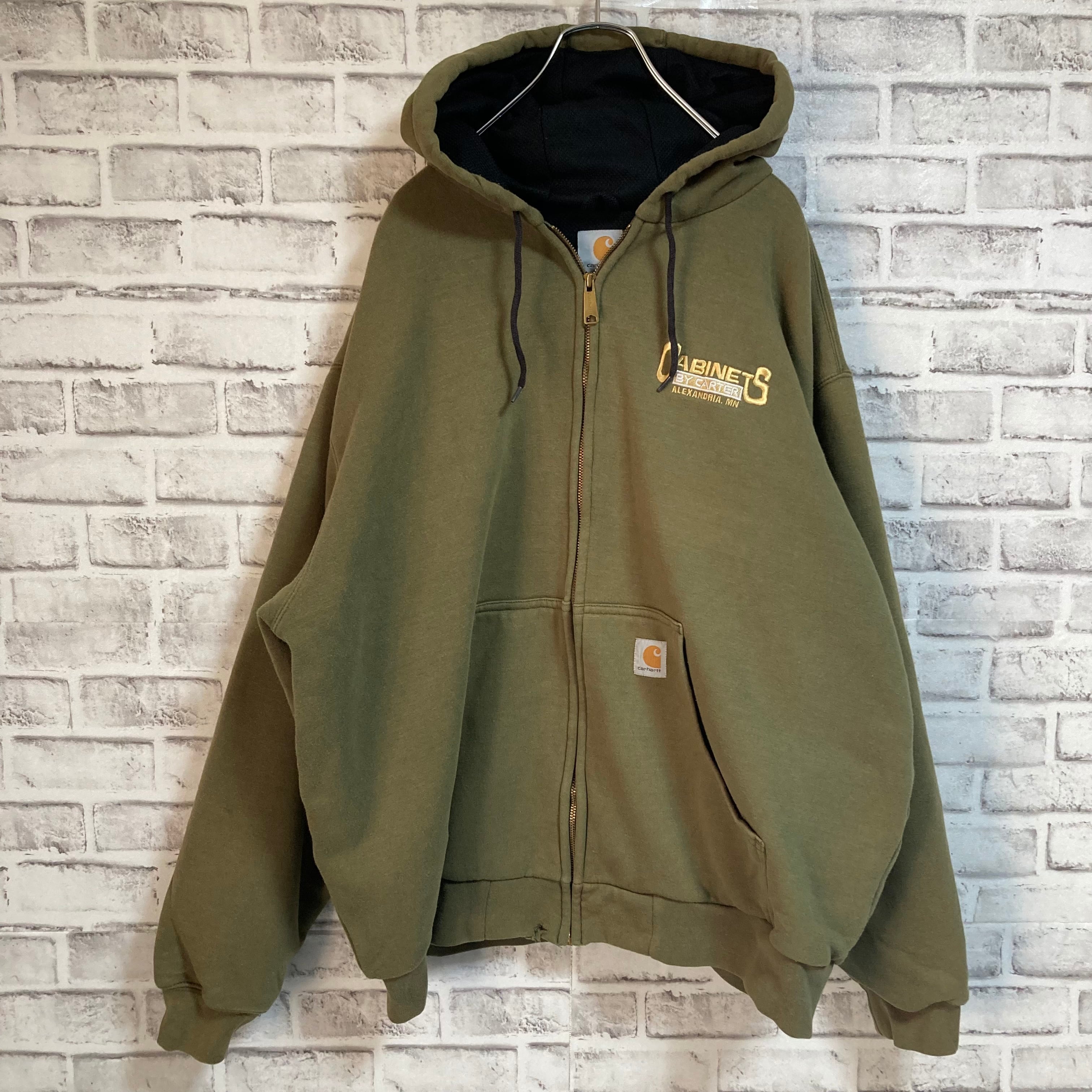 トップス90s USA　Carhartt フルジップパーカー　ワンポイントロゴ