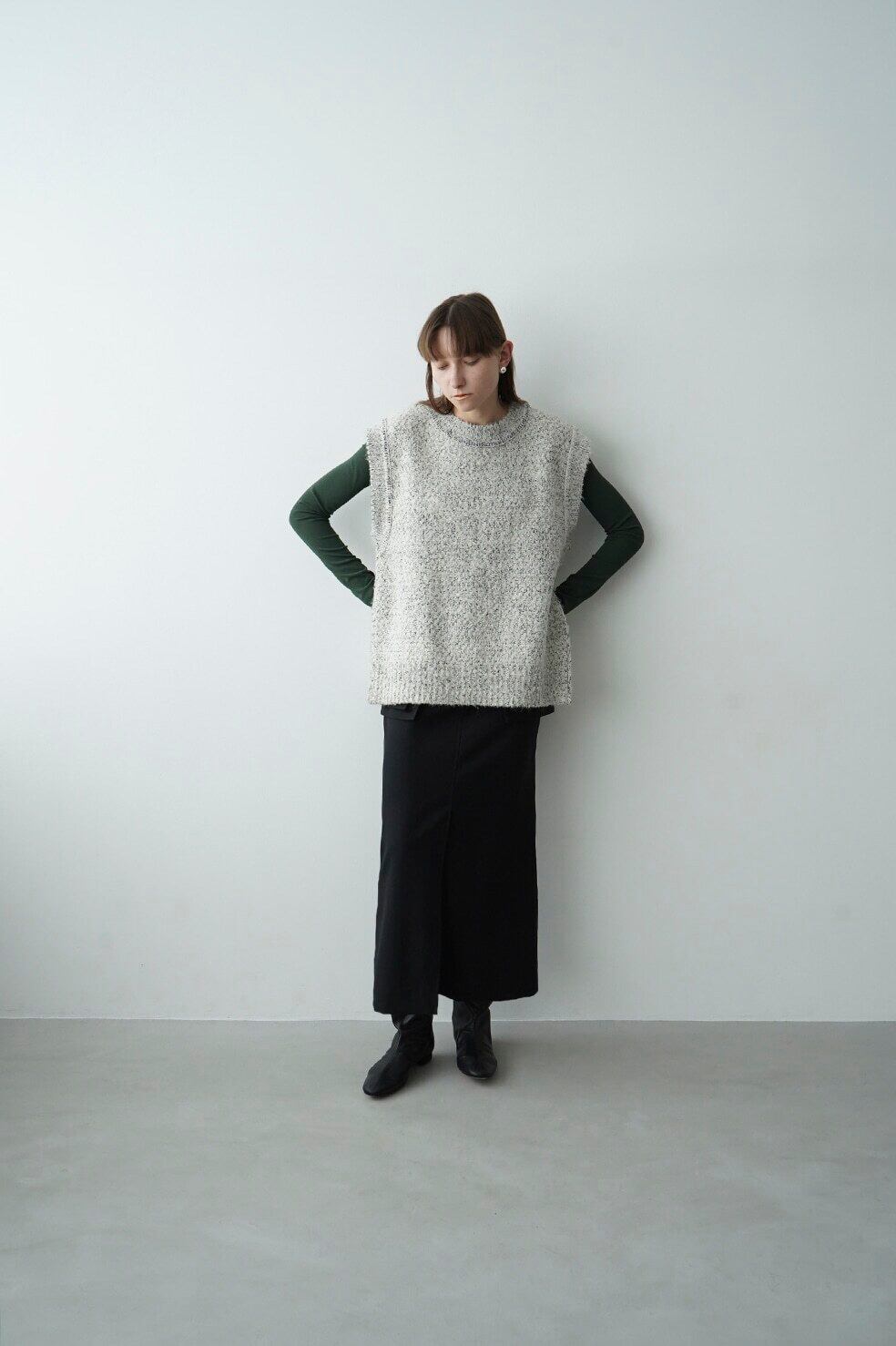 23AW】CLANE クラネ / SIDE ZIP TWEED KNIT VEST | TRENTオンライン 