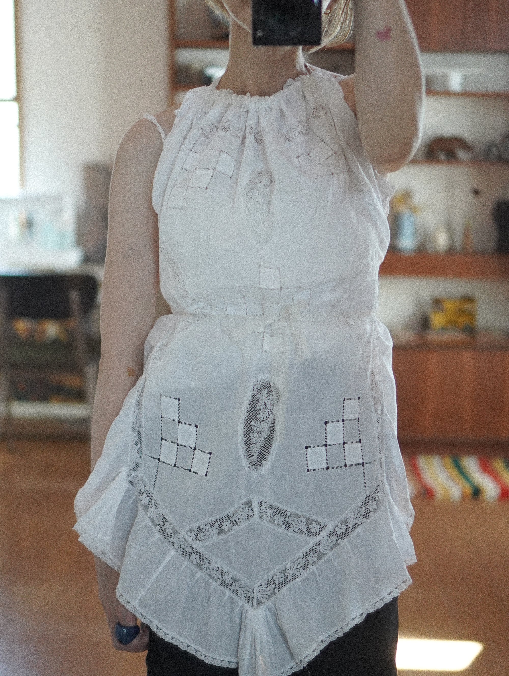 レディース 古着 ビンテージ 70s ニット 花刺繍 タンクトップ デッド 