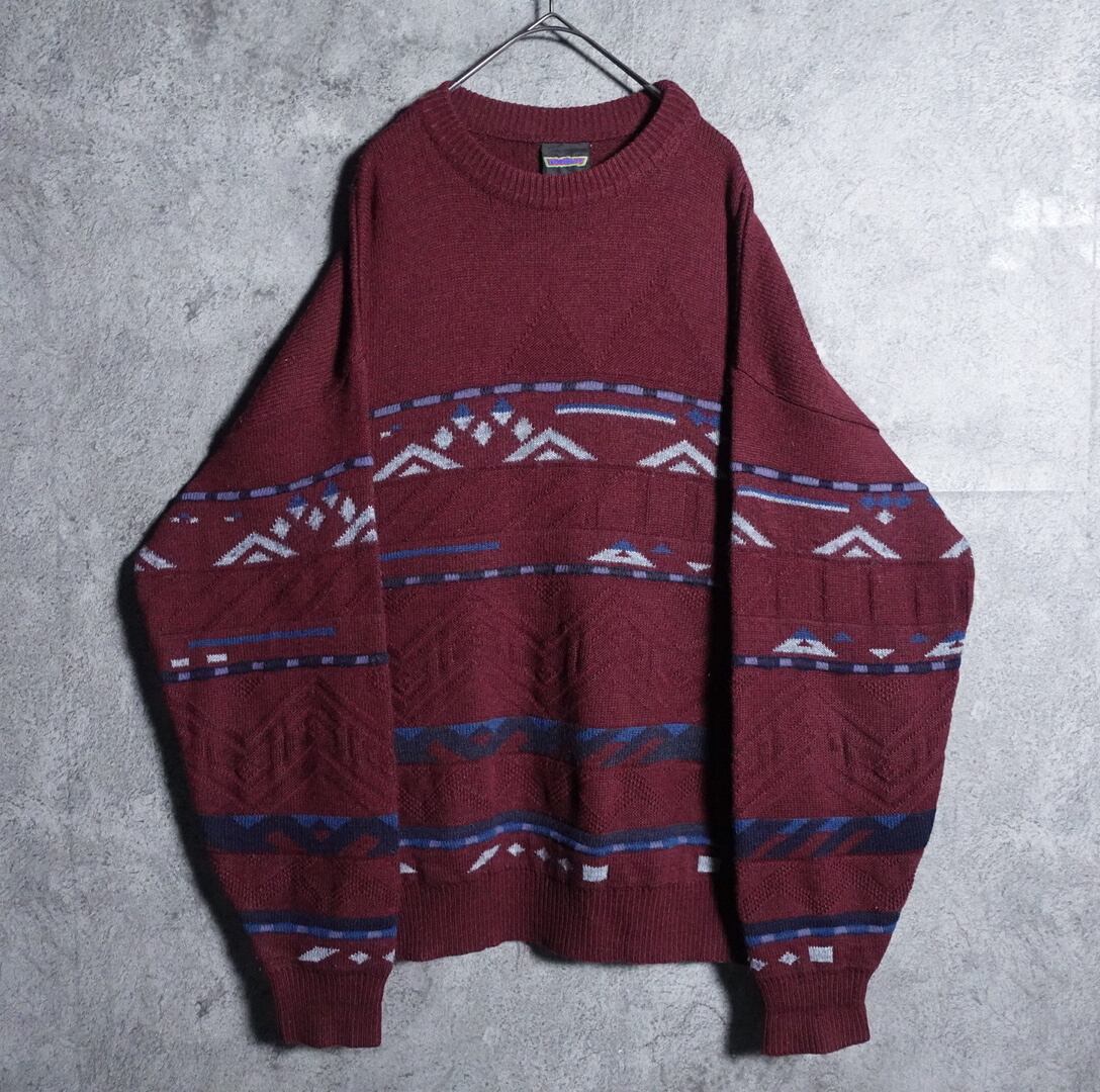 Wine red diamond motif geometric design knit