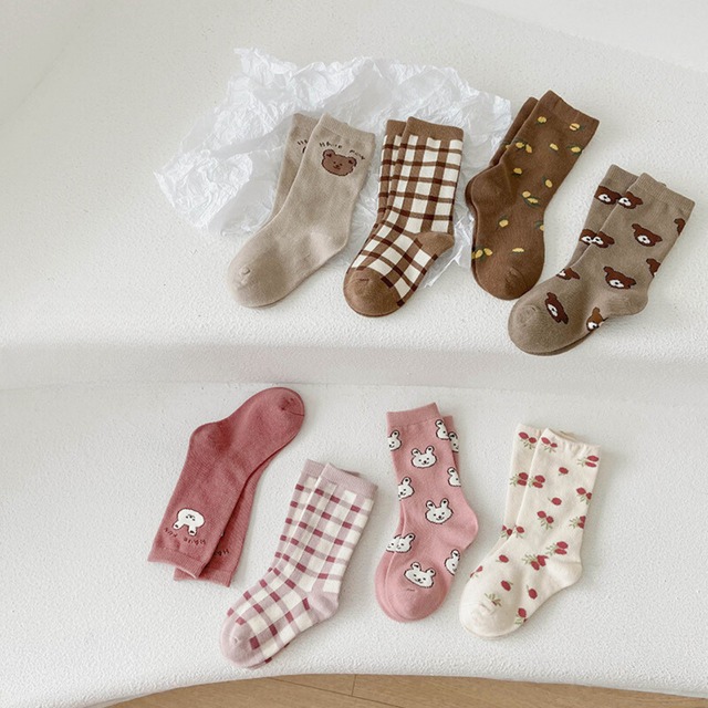 【即納】 くまとうさぎのクルーソックス 4足セット