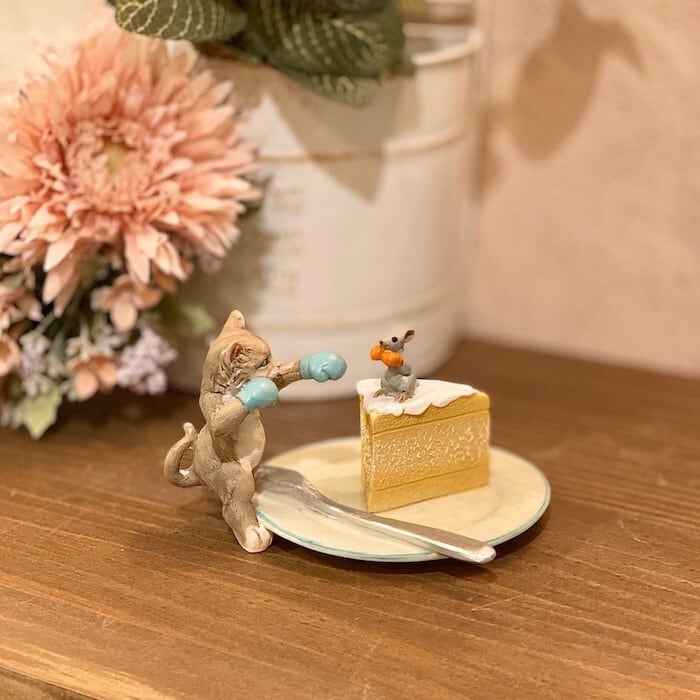 ケーキと猫とネズミ ev14241a ミニチュアアニマル 小さな動物の世界