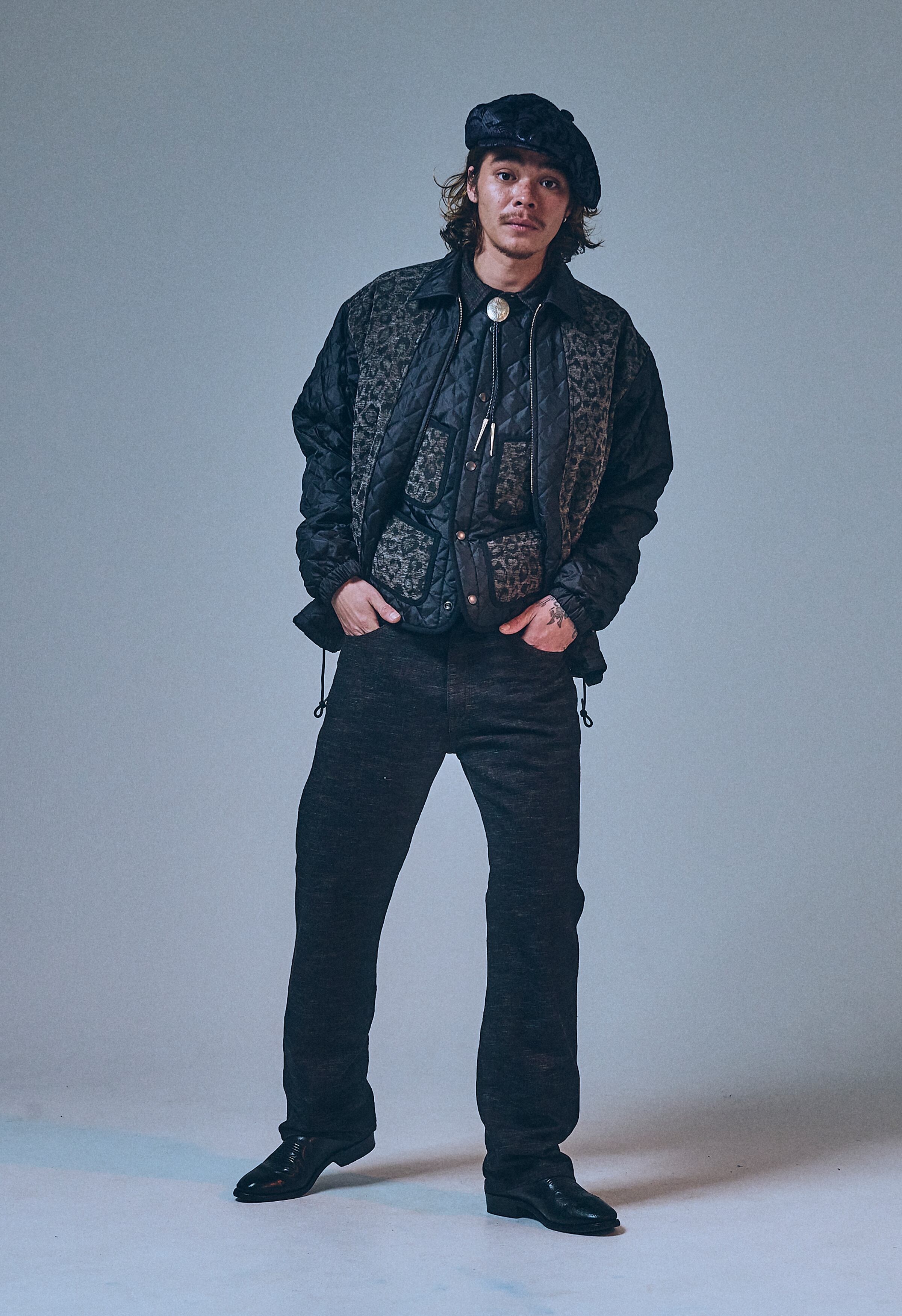 CHAMBRAY TWILL LEOPARD JACKET BLACK | TUITACI OFFICIAL ONLINE STORE