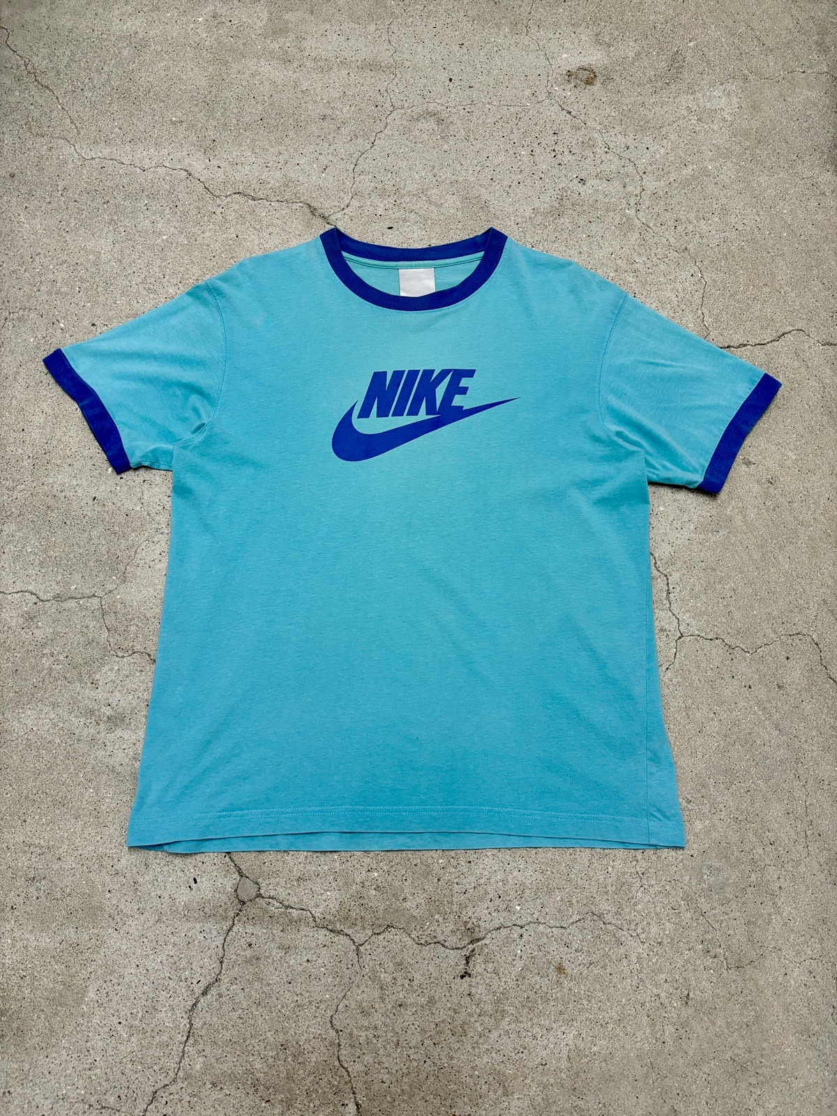 00s NIKE/Ringer Tee/L/リンガーT/ロゴプリントTシャツ/アイスブルー 