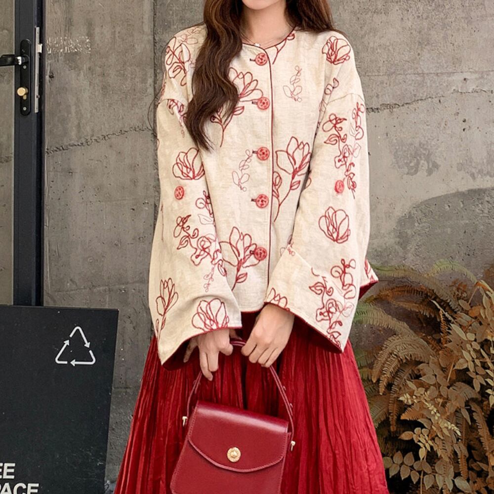 Floral Embroidered Jacket & Crinkle Maxi Skirt Set S0287
