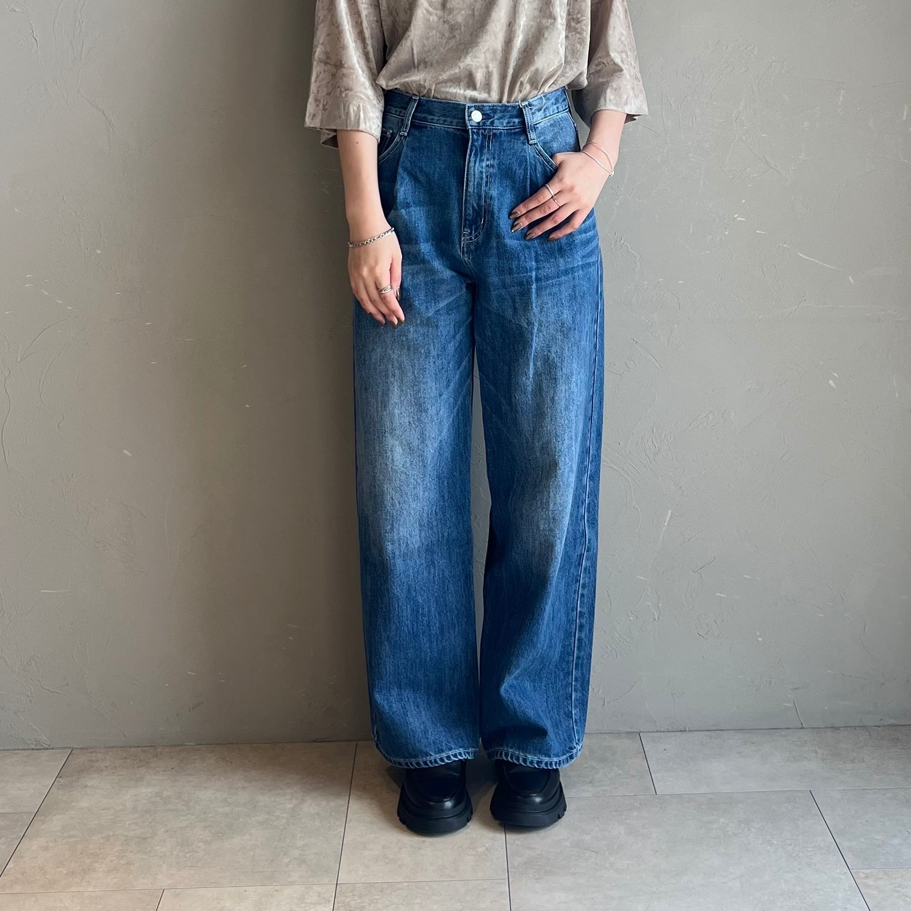 NY様専用ページ:【 cafune; 】タックバギーデニムパンツ ブルー/36