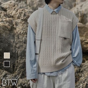 【韓国メンズファッション】ラウンドネック ニットベスト ツイスト編み ルーズ ノースリーブベスト BW2094