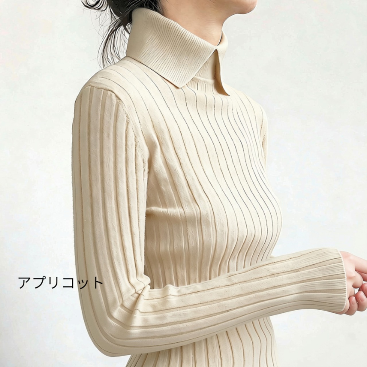 襟付き リブニット 長袖 ニットポロシャツ  6col  00036・画像12