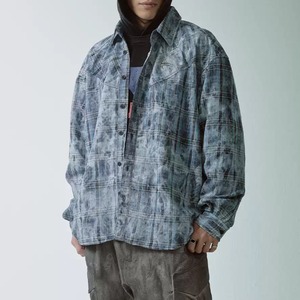 【DRIP5888】F2CE Metal Logo Tie-dye Check Shirt