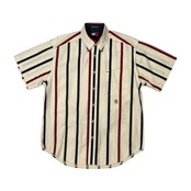 90s ビンテージ TOMMY HILFIGER トミーヒルフィガー ストライプ 半袖シャツ M /メンズ/オールド/フラッグ柄