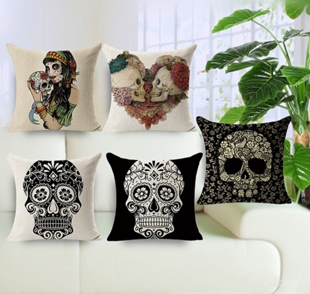 ドクロ.ガイコツ 送料無料】クッションカバー 45x45 ドクロ ガイコツ ロック 骸骨